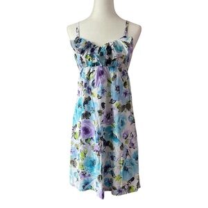 Tommy Bahama Purple & Teal Floral Smocked Dress US S
